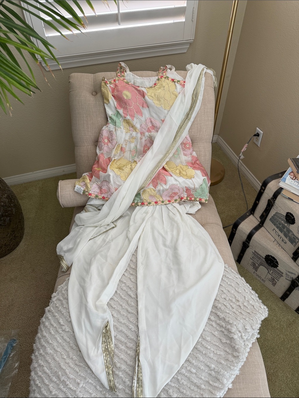 Girls Floral Embroidered 3 piece Set with Tulip Pants